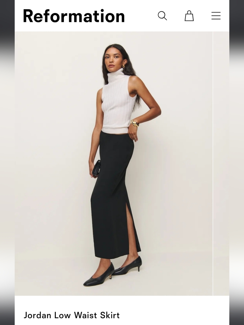 Reformation Jordan Low Waist Skirt Black - Size 4